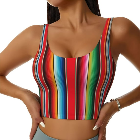 Hirioo Mexican Serape Blanket Stripes for Women's Sports Vest with Full-Print Design, Stretchy Fabric and Removable Pads-XX-Large
