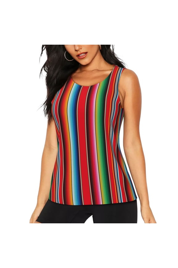 Mexican Serape Blanket Stripes for Women's Workout Tank Top Sleeveless Workout Tops Athletic Gym Shirts-Medium