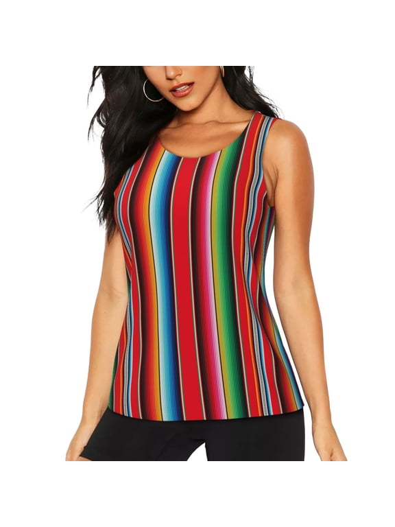 Mexican Serape Blanket Stripes for Women's Workout Tank Top Sleeveless Workout Tops Athletic Gym Shirts-X-Large