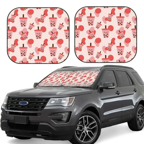 Hirioo Milk Tea for 2PCS Windshield Sun Shade Foldable | Front Windshield Shade for Sun, Heat and UV Rays-Medium