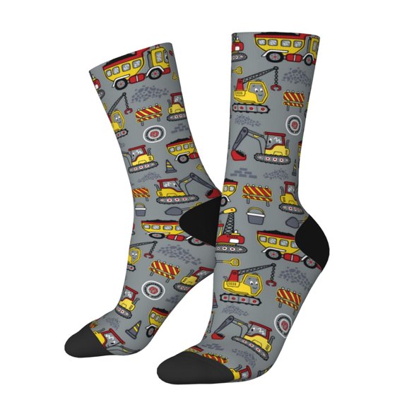 Hirioo Modern Excavator Pattern Adult Middle Tube Socks Breathable Sock Non-Pilling,Contrasting Color Design