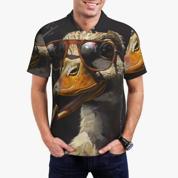 Hirioo Modern Funny Duck for Men’s Polo Shirts Quick Dry Short Sleeve Golf T Shirt Performance Moisture Wicking Casual Workout,Sizes S-4XL-Small
