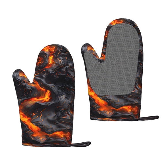 Hirioo Molten Lava Abstract Flow for Silicone Oven Mitts for BBQ, Baking, Cooking, Set of 2, Heat Resistant 260, Non-Slip Kitchen Essentials