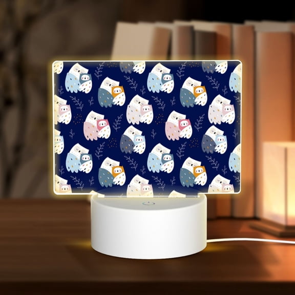 Hirioo Mom And Baby Owls for Rectangular Acrylic with Night Light Best Gifts for Lover Girl Mom, Valentine's Day Anniversary Birthday Wedding Present