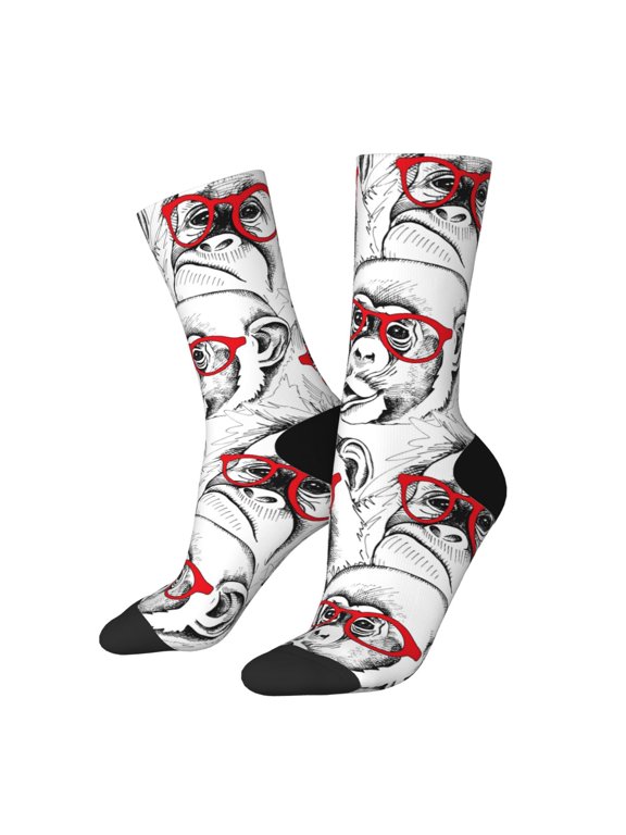 Monkey Pattern Adult Middle Tube Socks Breathable Sock Non-Pilling,Contrasting Color Design