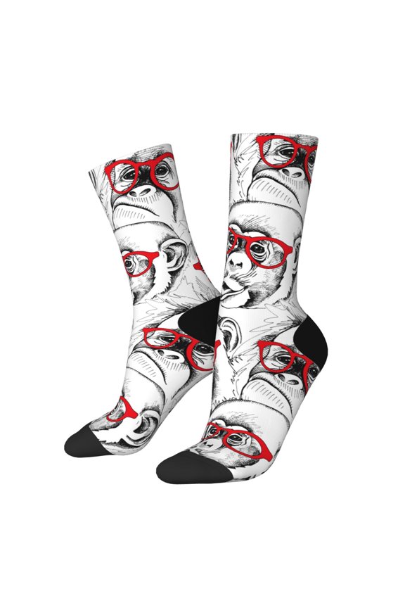 Monkey Pattern Adult Middle Tube Socks Breathable Sock Non-Pilling,Contrasting Color Design
