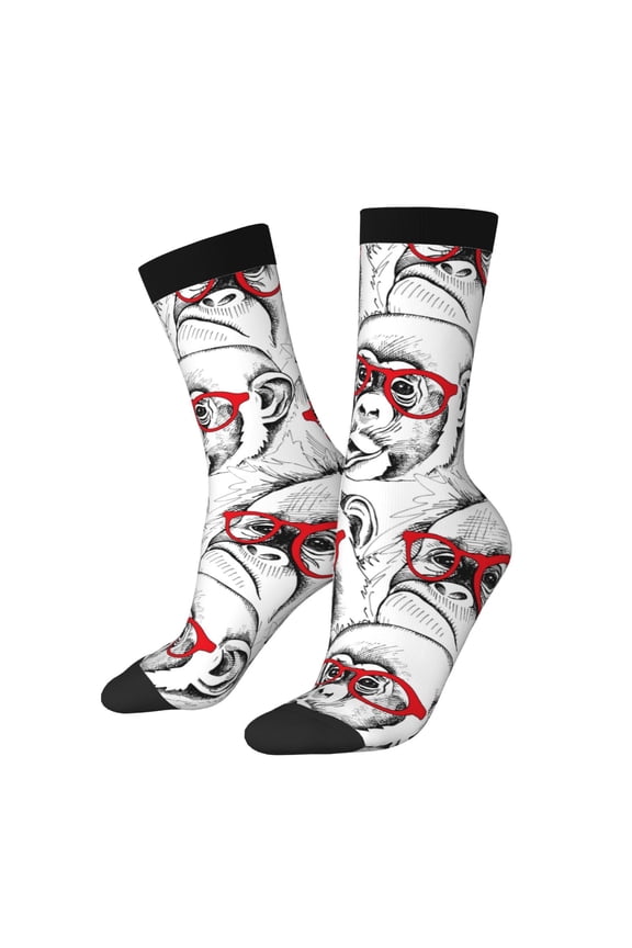 Monkey Pattern Adult Middle Tube Socks Breathable Sock Non-Pilling,Contrasting Color Design