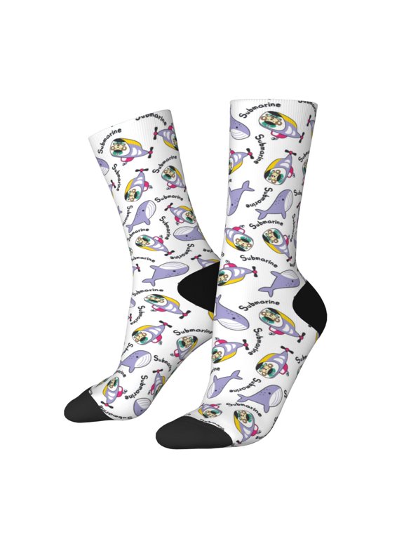 Monkey Submarine Captain Pattern Adult Middle Tube Socks Breathable Sock Non-Pilling,Contrasting Color Design