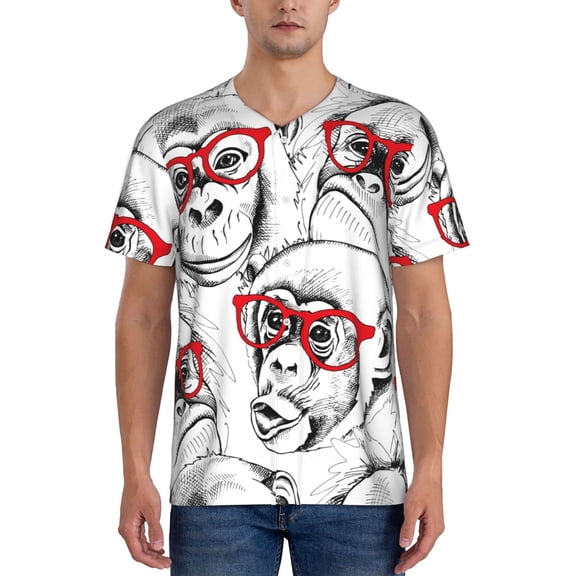 Hirioo Monkey for Men's Baseball T-shirt Shirts Short Sleeve Casual Summer Button Stretch T Shirts,Size S-4XL-XX-Large