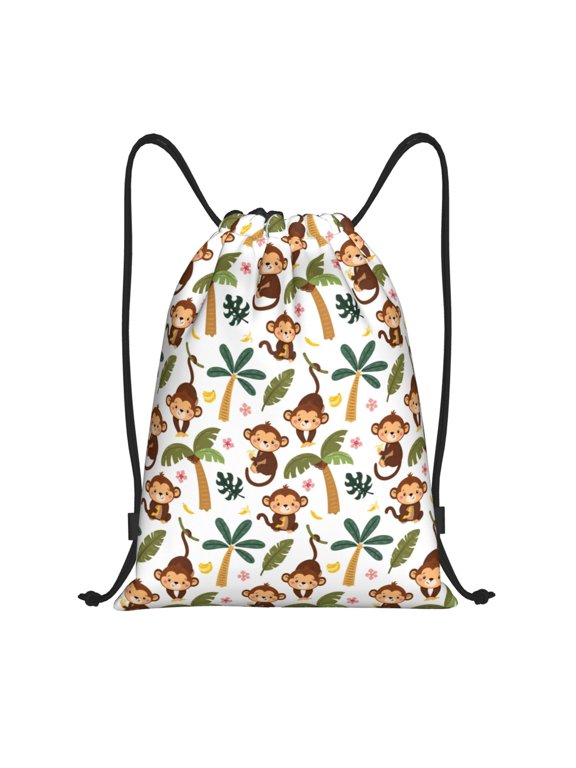 Monkeys Swinging from Palms Print Drawstring Backpack Bag Sport Versatile Sports Backpack for Gym, Travel, Swimming, Beach