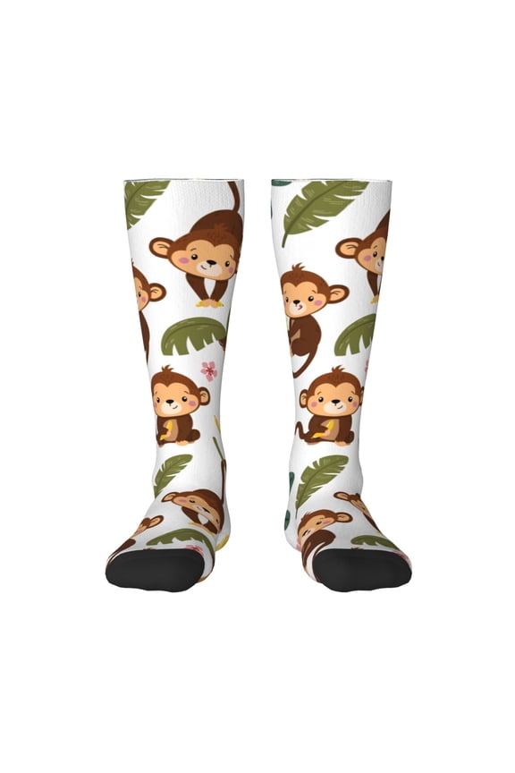 Monkeys Swinging from Palms for Adult Stockings Breathable Sock Non-Pilling,Contrasting Color Design