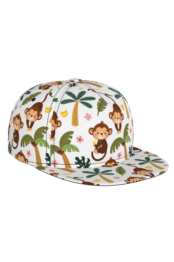 Monkeys Swinging from Palms for Baseball Cap Men Cap Flat Brim for Men Women Teens Adjustable Baseball Cap
