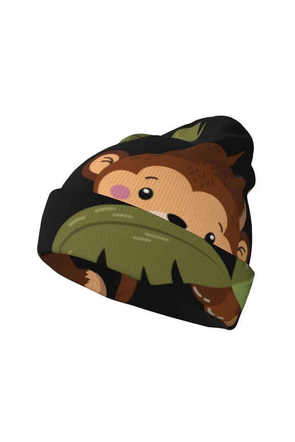 Monkeys Swinging from Palms for Men's Knit Cuffed Beanie for Outdoor Activities Unisex