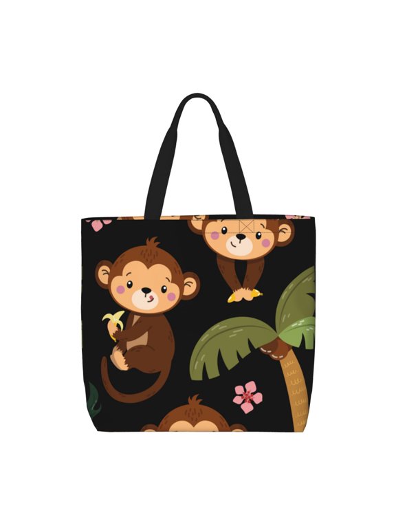 Monkeys Swinging from Palms for Tote Bag for Women, Quilted Shoulder Bag with Zipper, Large Capacity Handbags for Casual, Travel, Work
