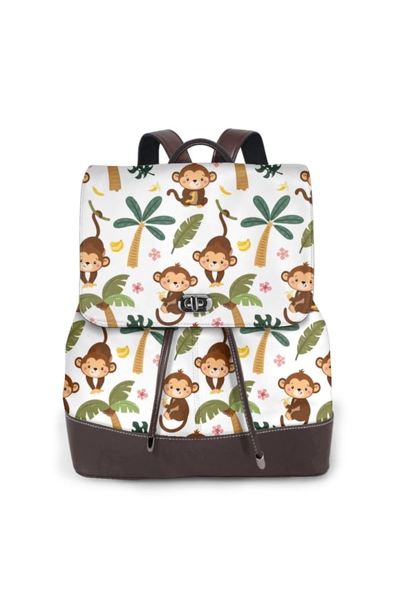 Monkeys Swinging from Palms for Womens Backpack Leather Backpack for Women Travel Fashion Bags,Perfect for Work, School, or Casual Outings