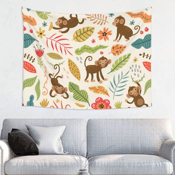 Hirioo Monkeys in the Jungle Print Tapestry Lightweight Fabric for Bedroom Aesthetic Home Wall Dorm Dcor Living Room Decor 29x37 Inch