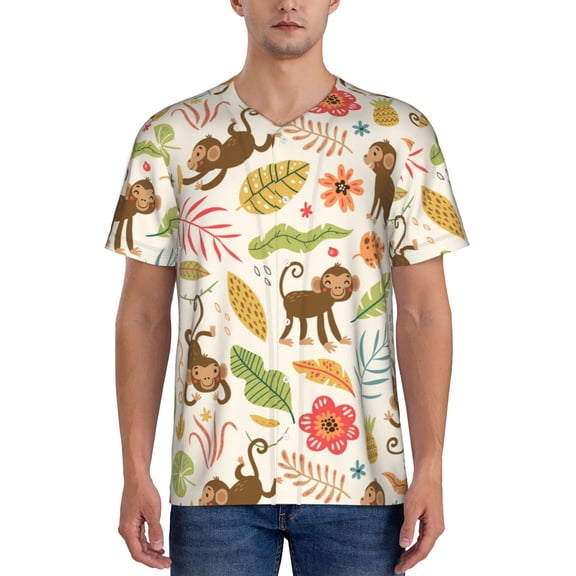 Hirioo Monkeys in the Jungle for Men's Baseball T-shirt Shirts Short Sleeve Casual Summer Button Stretch T Shirts,Size S-4XL-4X-Large