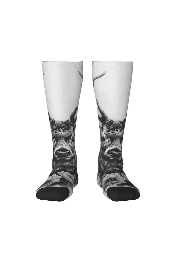Monochrome Deer Floral for Adult Stockings Breathable Sock Non-Pilling,Contrasting Color Design