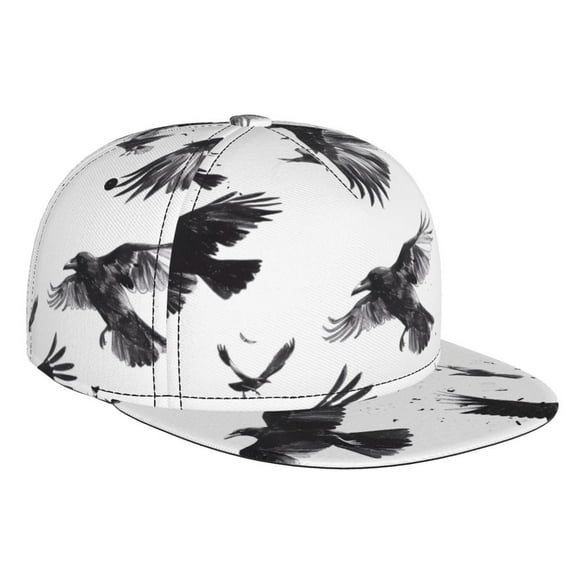 Hirioo Monochrome Flying Ravens for Baseball Cap Men Cap Flat Brim for Men Women Teens Adjustable Baseball Cap