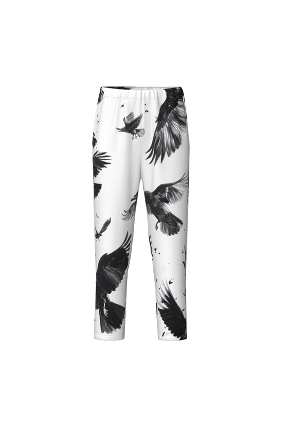 Monochrome Flying Ravens for Teenagers' Pajama Pants Womens Lounge Pants with Pockets Pj Bottoms Pants for Men-Small
