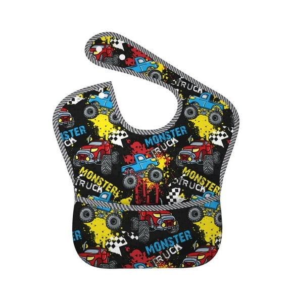 Hirioo Monster Car for Baby Waterproof Pocket Bib Adjustable Closed for Babies Toddlers with Large Pocket 6-24Months