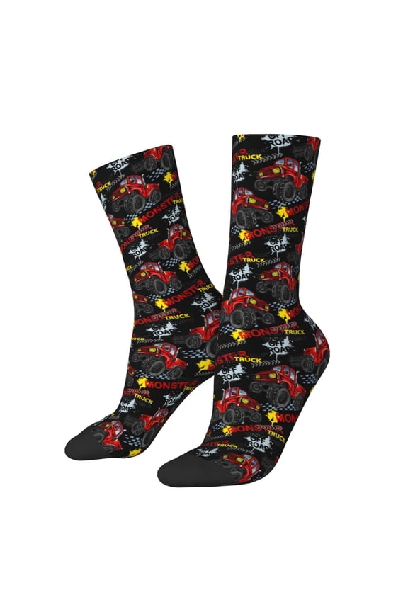 Monster Truck Pattern Adult Middle Tube Socks Breathable Sock Non-Pilling,Contrasting Color Design