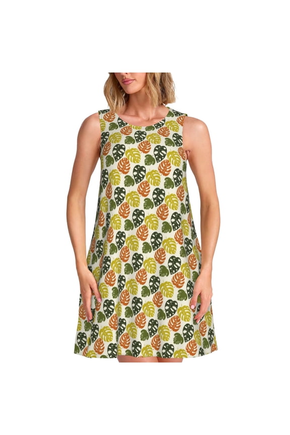 Monstera Leaves for Sleeveless Dress Women's Sleeveless dress with Pockets