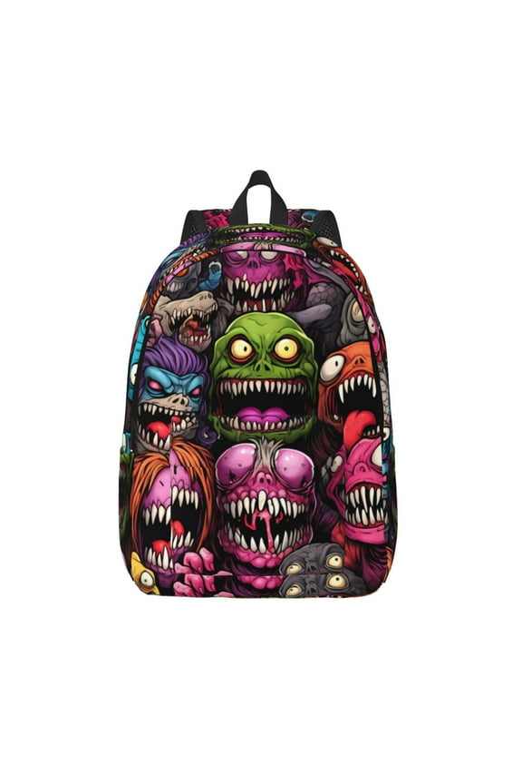 Monstrous Cartoon Characters Canvas Backpack, Durable Travel Backpack with Multiple Compartments,Large Capacity, Backpack for School, Hiking, Work