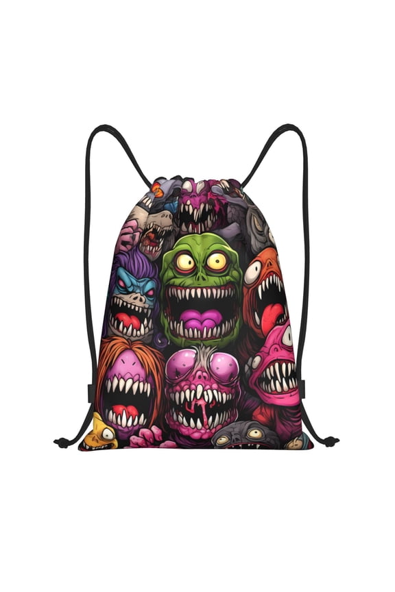 Monstrous Cartoon Characters Print Drawstring Backpack Bag Sport Versatile Sports Backpack for Gym, Travel, Swimming, Beach