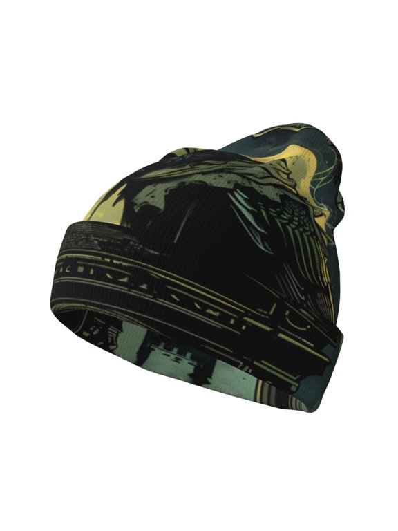 MoonNight Sky Crow for Men's Knit Cuffed Beanie for Outdoor Activities Unisex
