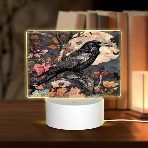 Hirioo Moonlit Crow Blossoms for Rectangular Acrylic with Night Light Best Gifts for Lover Girl Mom, Valentine's Day Anniversary Birthday Wedding Present