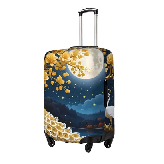 Hirioo Moonlit Golden Tree Peacock for Elasticity Suitcase Cover (No luggage Included) Durable Luggage Protector Fits 18-32 Inch Luggage-Large