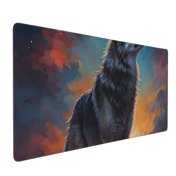 Hirioo Moonlit Night Sky Wolf for Mouse Pad ,Anti-Slip Base, Durable Stitched Edges, Perfect for Gaming, Office, and Home Use,16x35.5in
