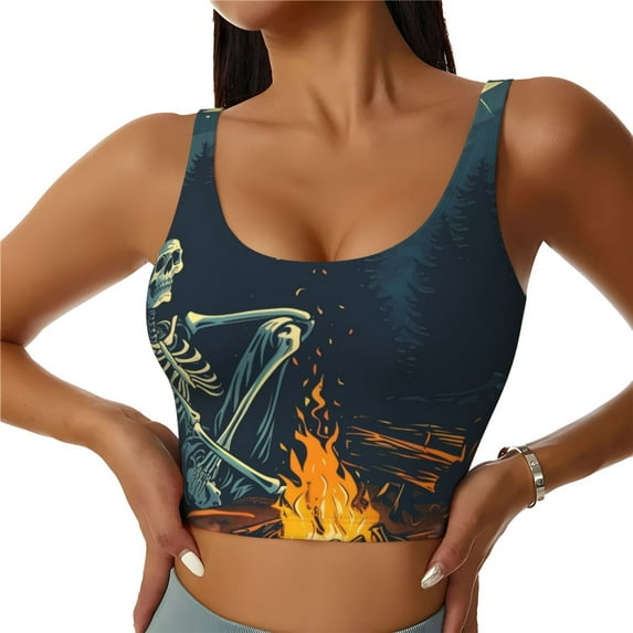 Hirioo Moonlit Skeleton Campfire for Women's Sports Vest with Full-Print Design, Stretchy Fabric and Removable Pads-XX-Large