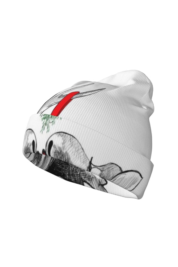 Moose Kissing Under Mistletoe for Men's Knit Cuffed Beanie for Outdoor Activities Unisex