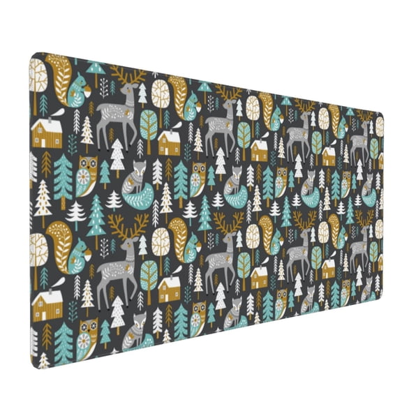 Hirioo Moose Squirrel owls tree for Mouse Pad ,Anti-Slip Base, Durable Stitched Edges, Perfect for Gaming, Office, and Home Use,16x35.5in