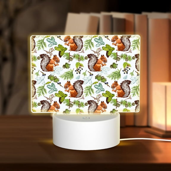 Hirioo Mosaic Forest Squirrel for Rectangular Acrylic with Night Light Best Gifts for Lover Girl Mom, Valentine's Day Anniversary Birthday Wedding Present