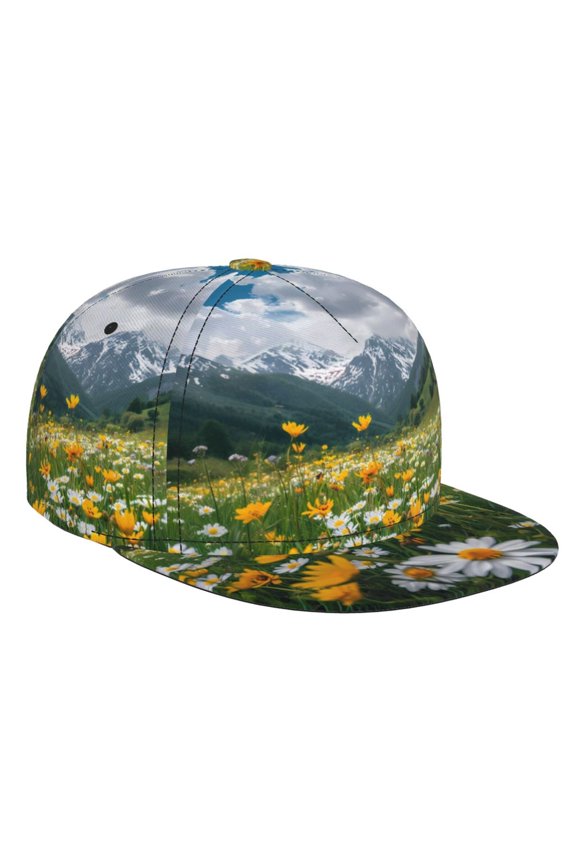 Mountain Daisy Meadow for Baseball Cap Men Cap Flat Brim for Men Women Teens Adjustable Baseball Cap