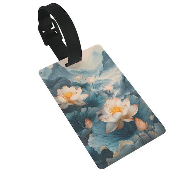 Hirioo Mountain Lotus Serenity for Luggage ID Tag with Adjustable Strap Travel Baggage Bag Tags Suitcase Identify Labels for Women Men