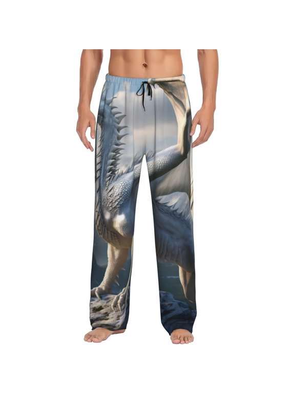 Mountain White Dragon for Men's PJ Pajama Pants Sleep Pants Men's Home Trousers with Pockets,S-3XL-Small