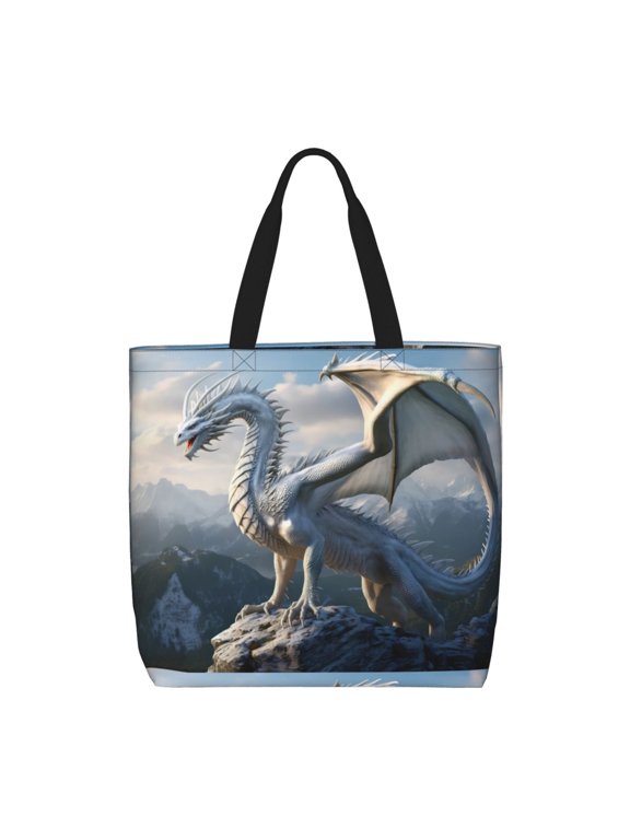 Mountain White Dragon for Tote Bag for Women, Quilted Shoulder Bag with Zipper, Large Capacity Handbags for Casual, Travel, Work