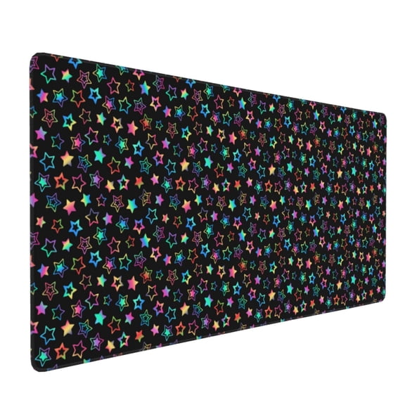 Hirioo Multi-Colored Stars for Mouse Pad ,Anti-Slip Base, Durable Stitched Edges, Perfect for Gaming, Office, and Home Use,16x35.5in
