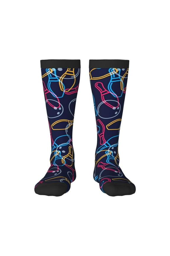 Multicolor Bowling for Adult Stockings Breathable Sock Non-Pilling,Contrasting Color Design