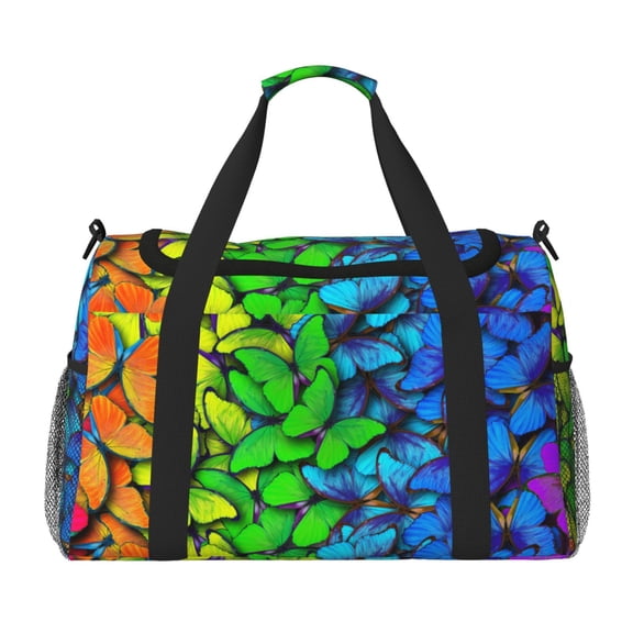 Hirioo Multicolored Butterflies Hand Travel Bag for Men Women,Durable and Spacious Travel Bag with Multiple Pockets for Work, Travel, Weekend Getaways