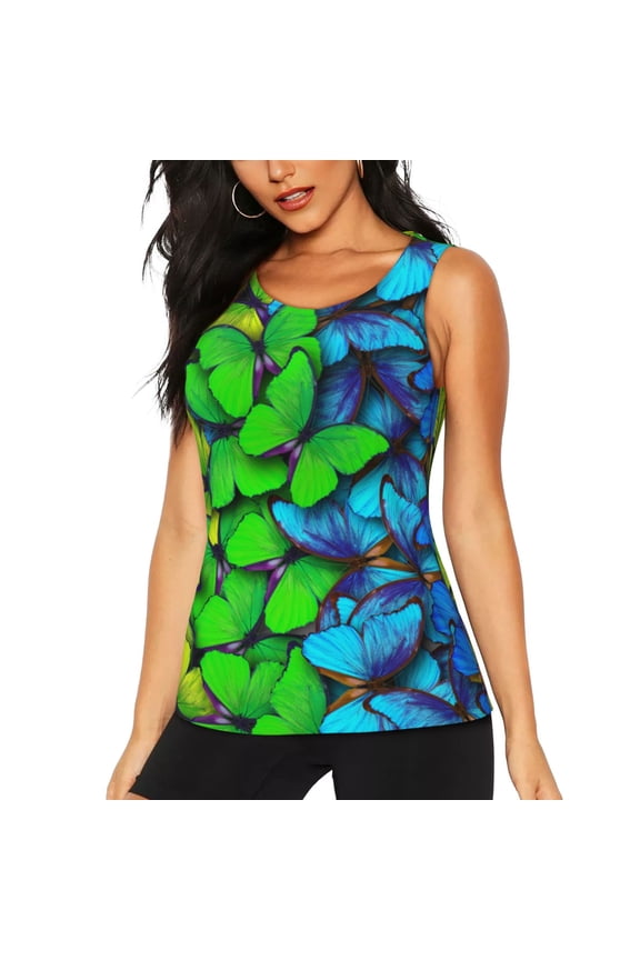 Multicolored Butterflies for Women's Workout Tank Top Sleeveless Workout Tops Athletic Gym Shirts-Large