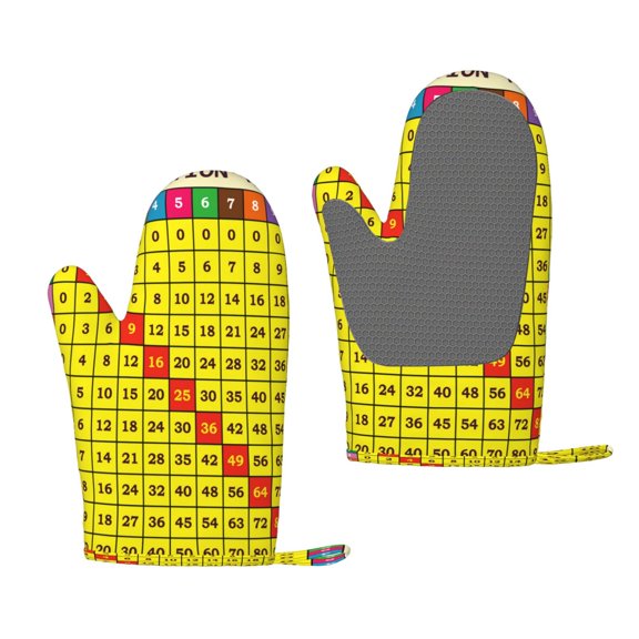 Hirioo Multiplication Table2 for Silicone Oven Mitts for BBQ, Baking, Cooking, Set of 2, Heat Resistant 260, Non-Slip Kitchen Essentials