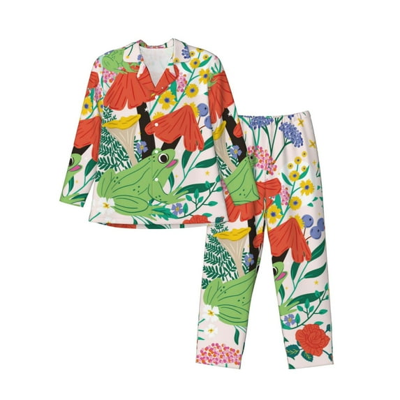Hirioo Mushroom and Frogs for Men's Pajama Sets 2 Piece Pjs Men's Long-Sleeved Pajama Set Button Down Sleepwear,S-XXL-Large