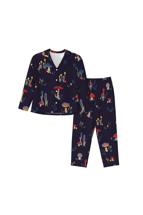 Mushrooms3 for Women's Pajama Sets 2 Piece Pjs Women's Long-Sleeved Pajama Set Button Down Sleepwear,S-XXL-Large