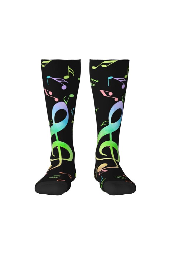 Music Notes for Adult Stockings Breathable Sock Non-Pilling,Contrasting Color Design