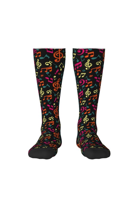 Music Notes for Adult Stockings Breathable Sock Non-Pilling,Contrasting Color Design